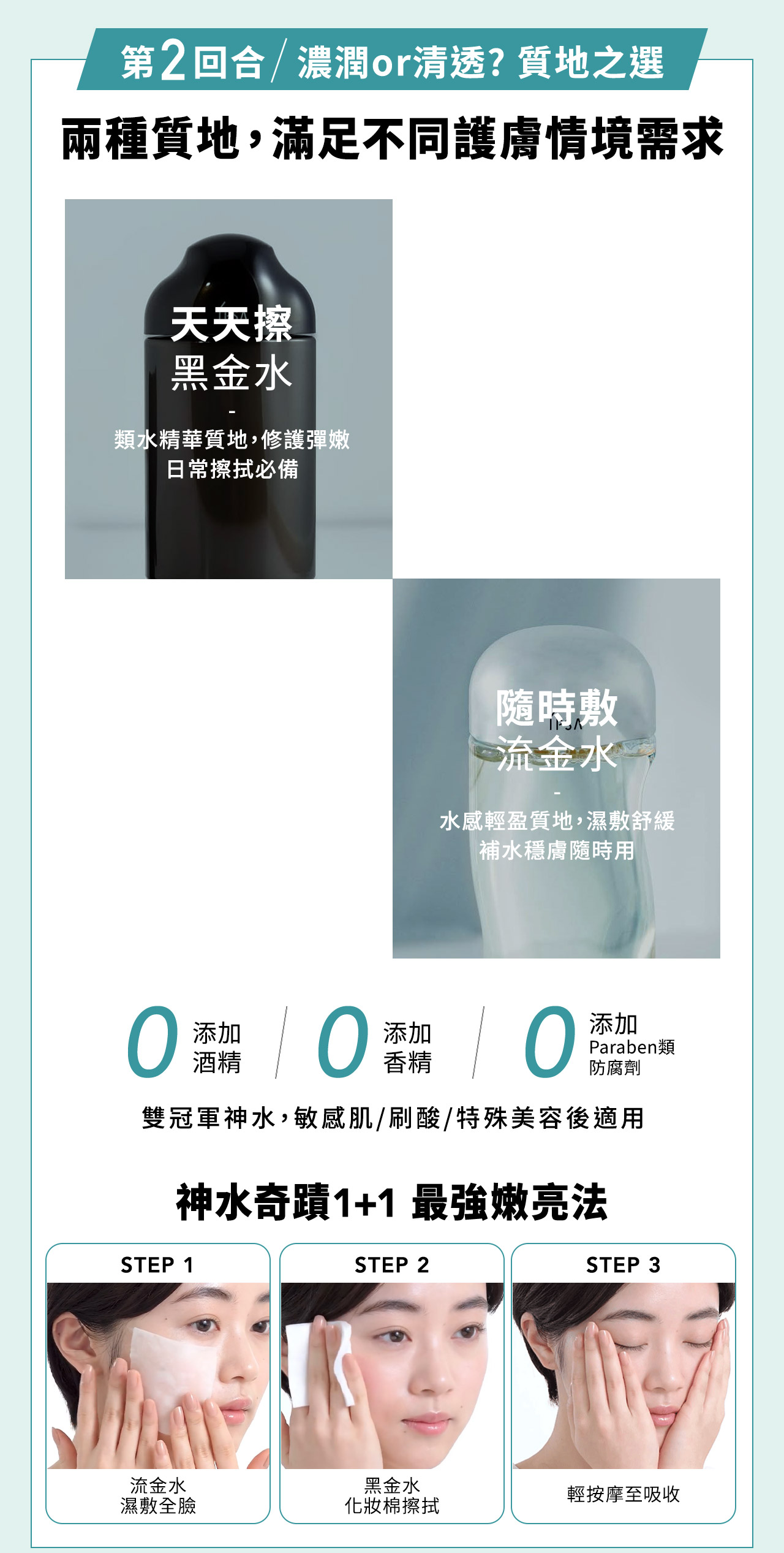 第2回合/濃潤or清透?質地之選 兩種質地,滿足不同護膚情境需求