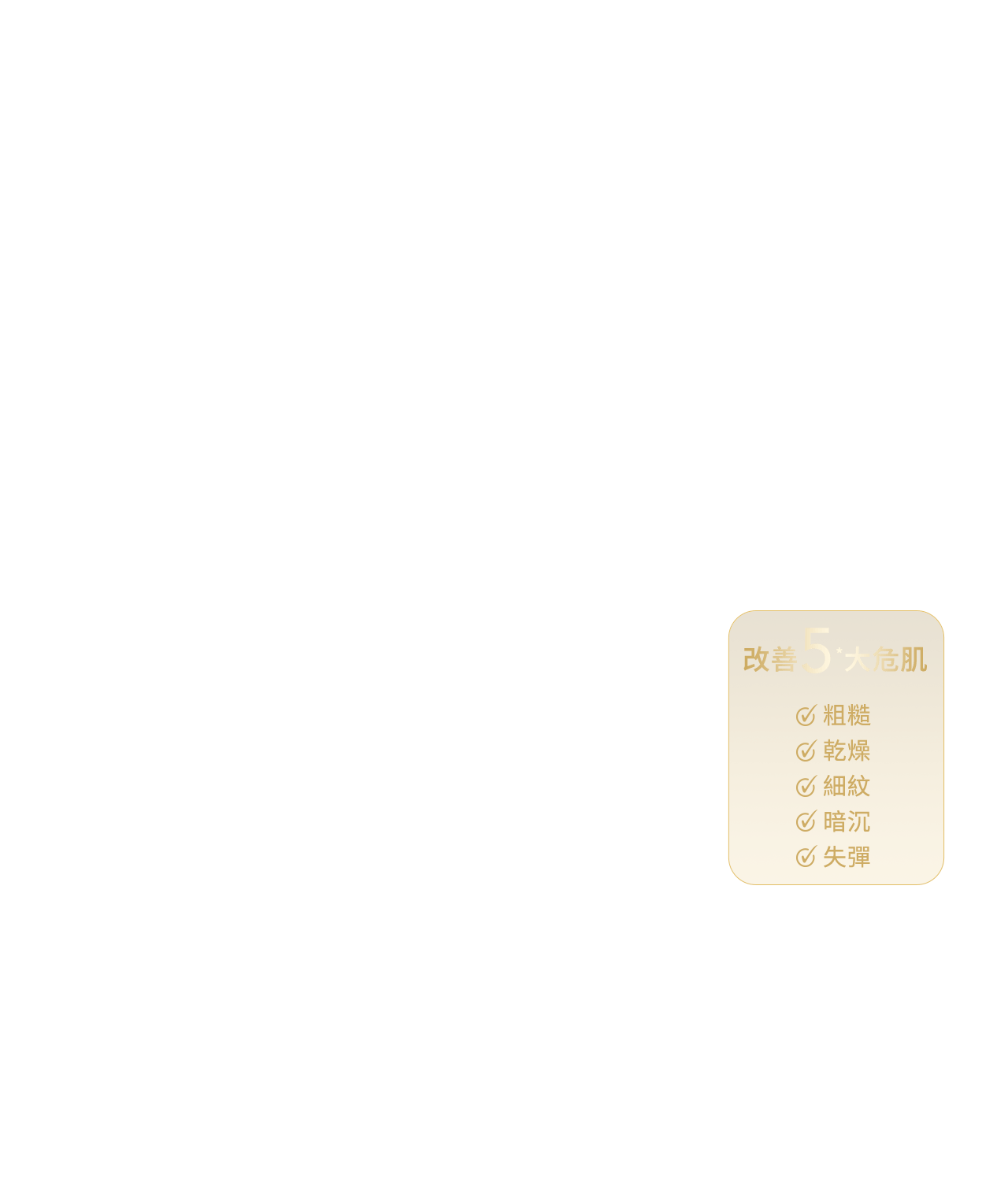 改善5大危肌 1.粗糙 2.乾燥 3.細紋 4.暗沉 5.失彈